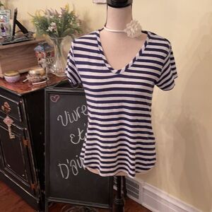 Vineyard Vines Sz S Navy Striped Linen Tee EUC